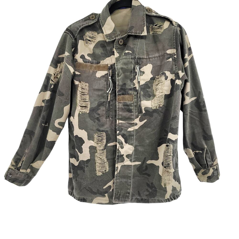 Charlie's Distressed Camouflage Utility Field Military-style Jacket Women's Sz S